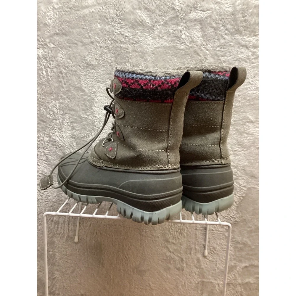 Kids Winter Boots Size 2 Grey Pink Insulated Waterproof Snow Boots